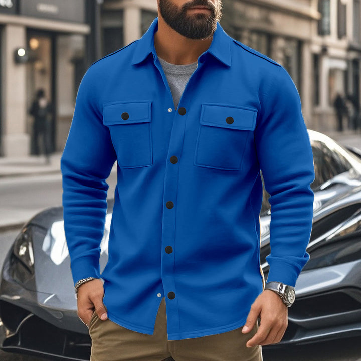 Men's fashionable overshirt jacket in felt look with patch breast pockets and visible snap button placket Mune Fashion