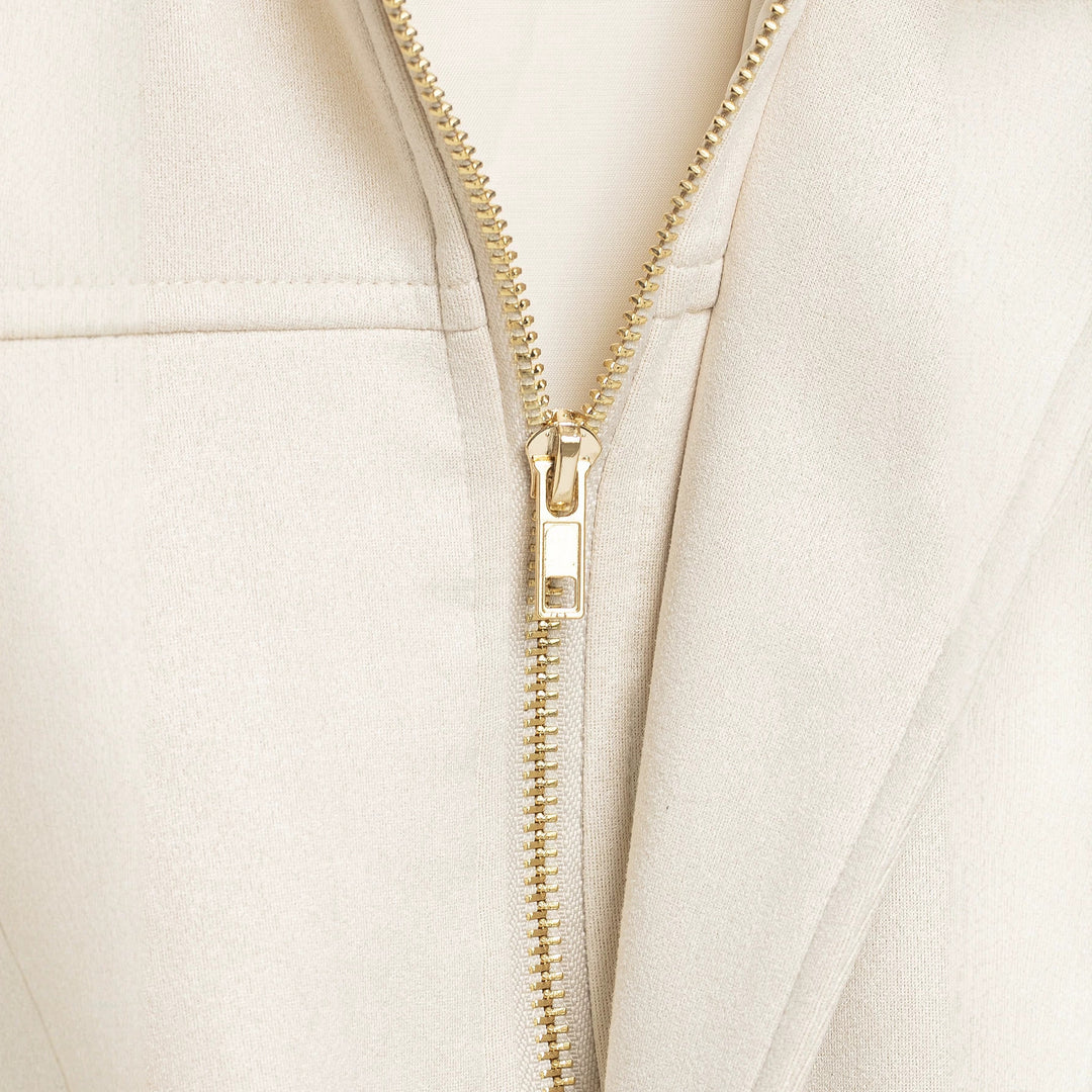 Women's Cropped Boxy Jacket made of velour look with shirt collar, wide raglan sleeves and drawstring Mune Fashion