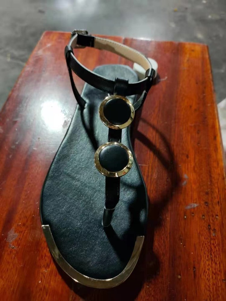 Women's elegant T-strap sandal with multi-part medallion application and adjustable ankle strap Mune Fashion