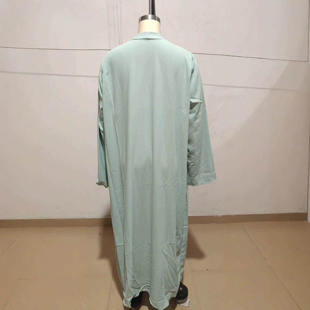 Women Long Kaftan Coat with Flowing V-Neck Draping Drune