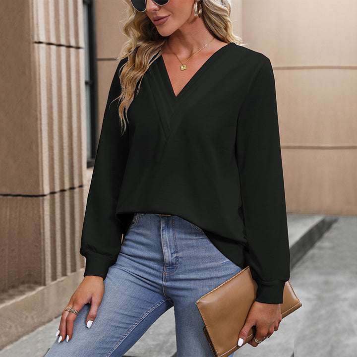 Women's Elegant Blouse with V-Neck and Long Sleeves Mune Fashion