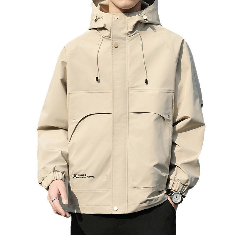 Men's Lightweight Hooded Utility Windbreaker with Large Flap Pockets and Elastic Cuffs Mune Fashion