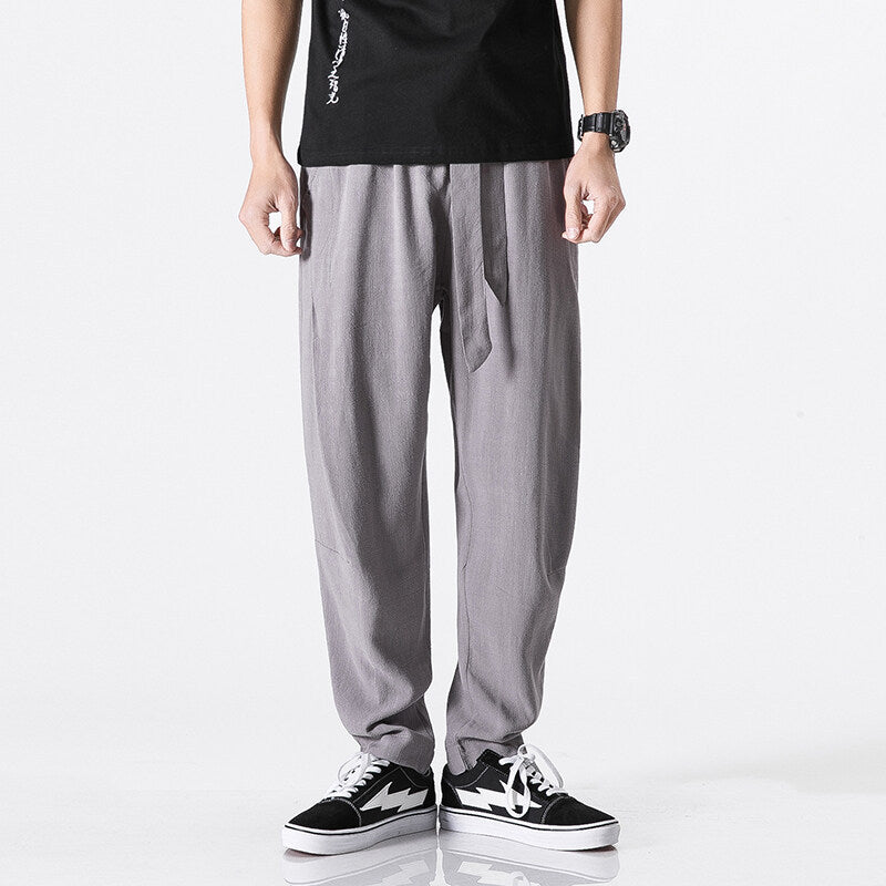 Men's relaxed linen-cotton harem jogger pants with concealed drawstring and tapered leg Mune Fashion