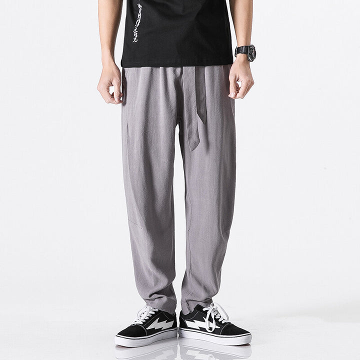 Men's relaxed linen-cotton harem jogger pants with concealed drawstring and tapered leg Mune Fashion