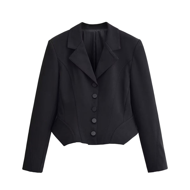 Women's Tailored Cropped Blazer with Princess Seams and 5-Button Row Mune Fashion