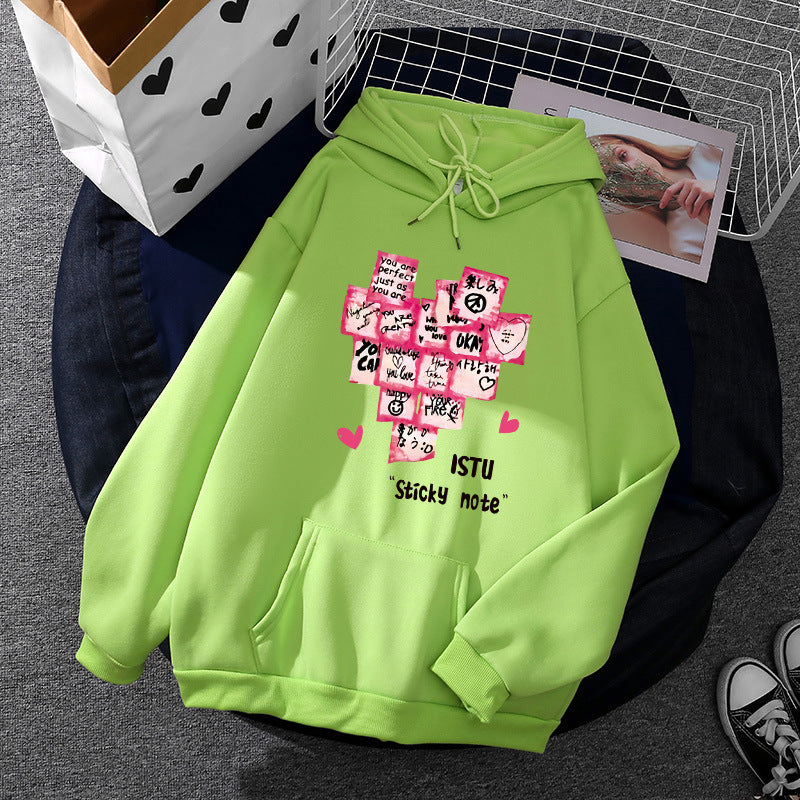 Women's hoodie with sticky note graphic, kangaroo pocket, and soft fleece lining Mune Fashion