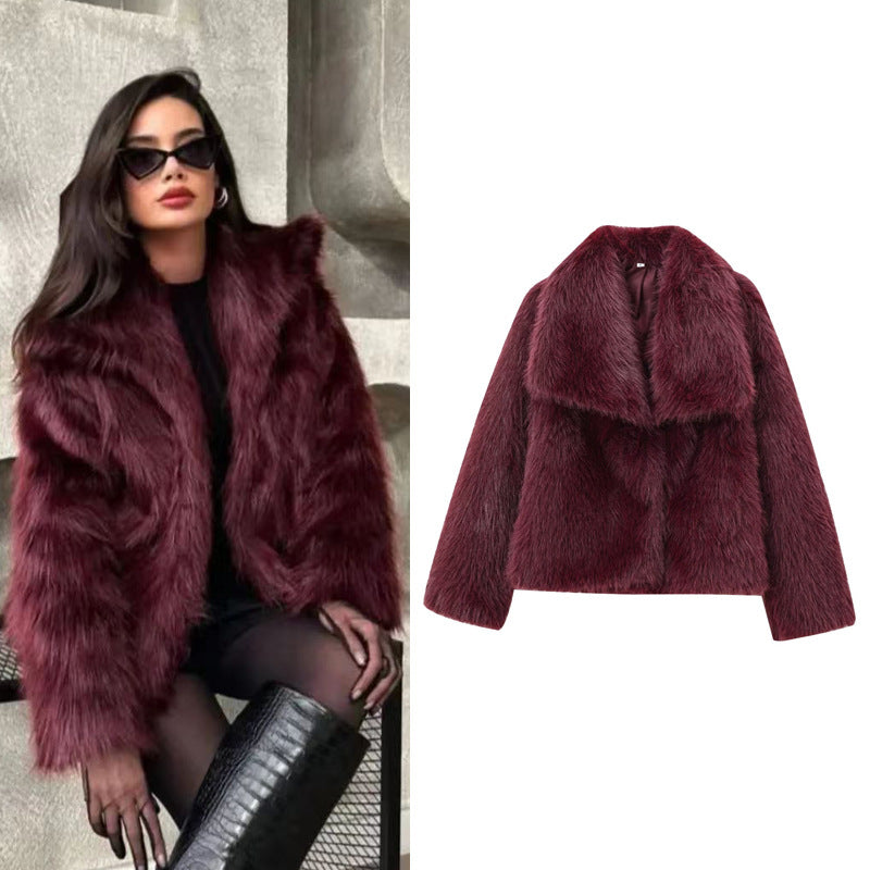 Women's Short Faux Fur Jacket in Bolero Style with Extra Soft Shawl Collar Mune Fashion