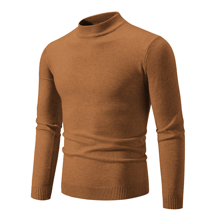 Men's Slim Fit Fine Knit Mock Neck Sweater with Ribbed Collar and Hem Mune Fashion