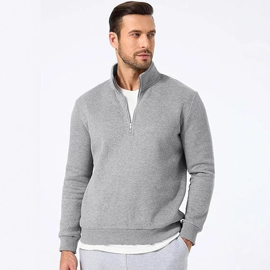 Men's half-zip pullover made of heavy cotton blend with high standing collar and ribbed cuffs Mune Fashion