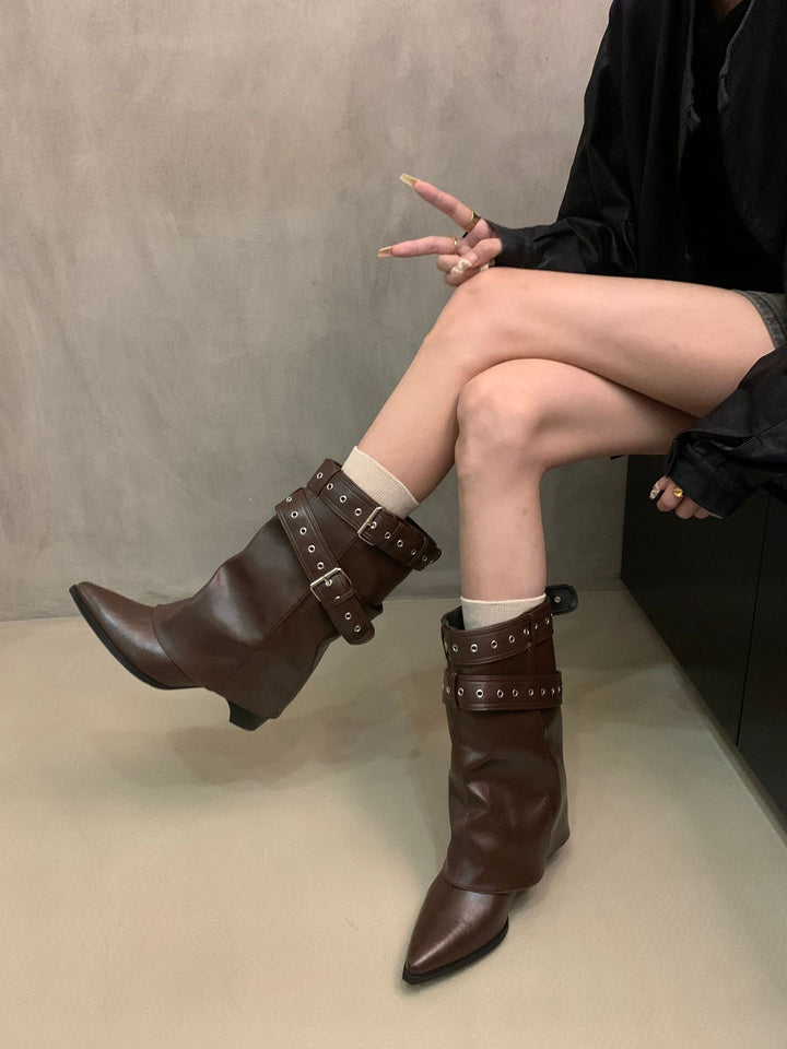 Ladies Elegant Ankle Boots with Strap Decor Mune Fashion