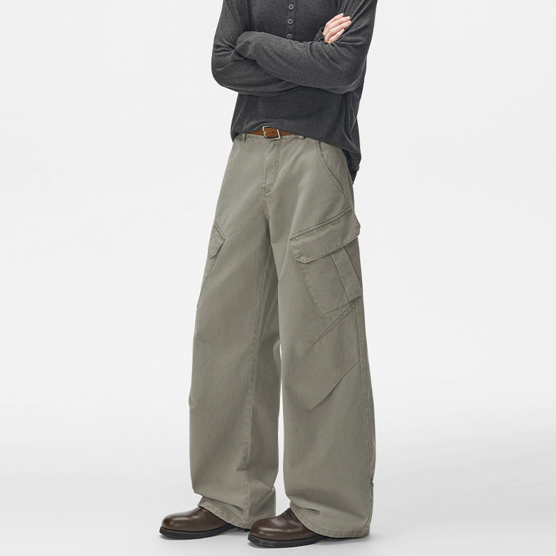 Men's Ultra Wide Cargo Twill Pants with High Waistline, Oversized Legs and Flap Pockets Mune Fashion