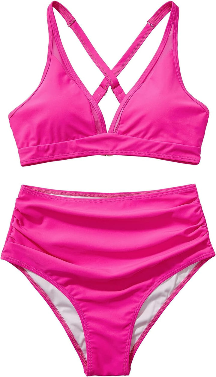 Women’s Sporty Bikini Set with Crossed Straps and High Cut Mune Fashion