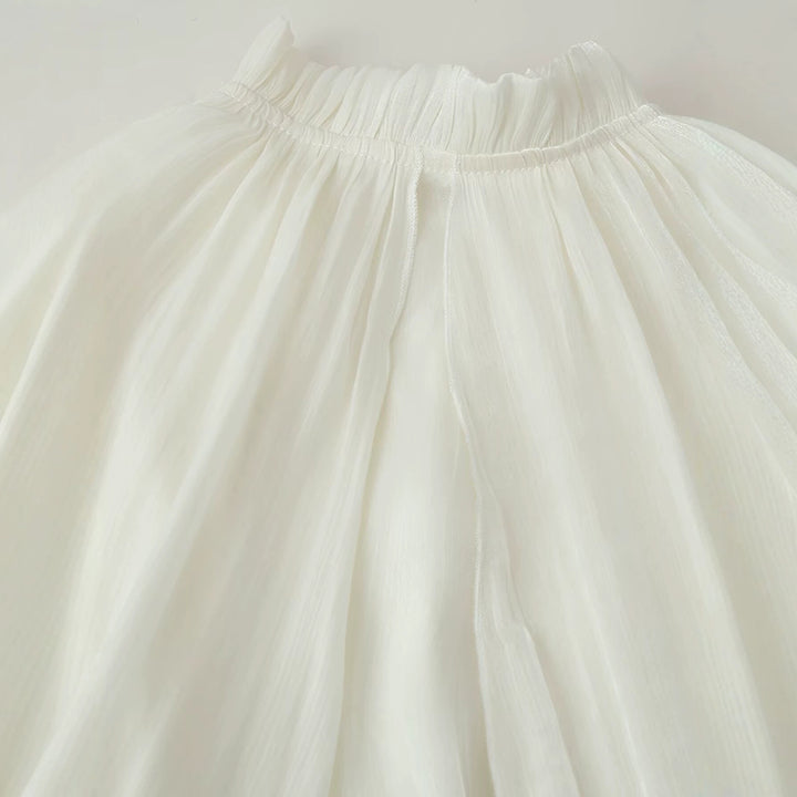Ladies maxi dress with ruffle cape, layered tiered skirt and stand-up collar Mune Fashion
