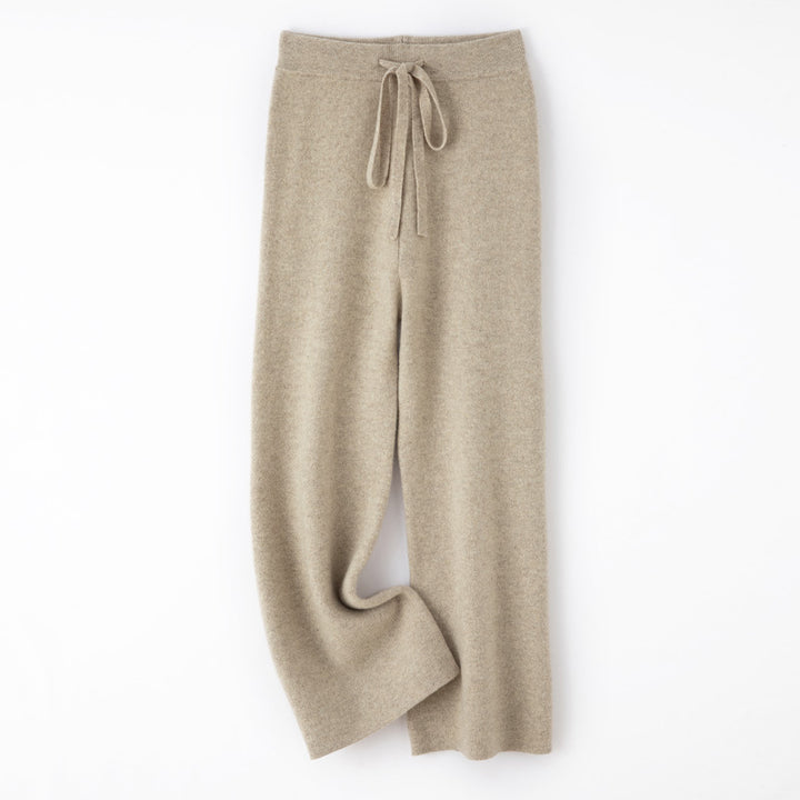 Women's wide knit pants with drawstring waistband and cashmere-like texture Mune Fashion