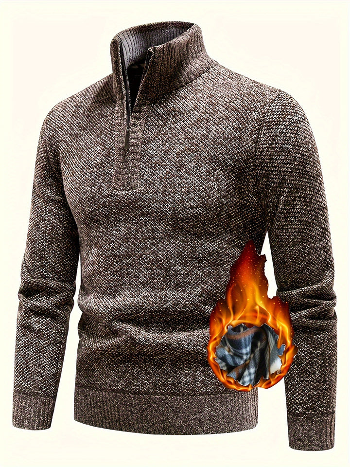 Men's Thermo Knit Sweater with Stand-up Collar and Half Zip Mune Fashion