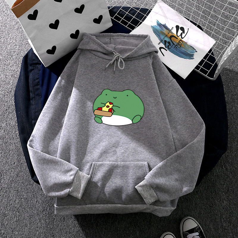 Women's cozy hoodie with kawaii frog pizza design and oversized relax fit Mune Fashion