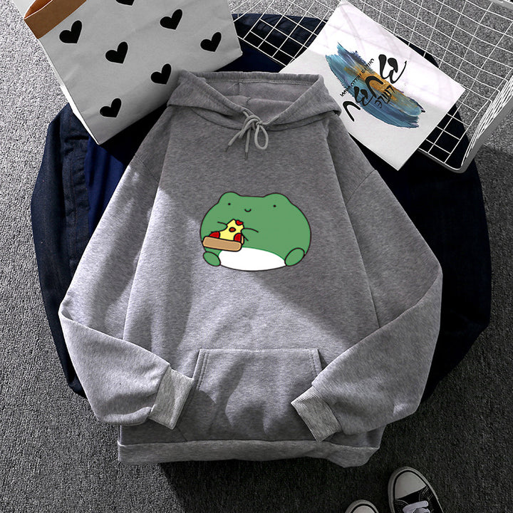 Women's cozy hoodie with kawaii frog pizza design and oversized relax fit Mune Fashion