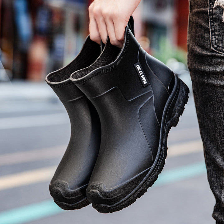 Men's Slip-On Ankle Rubber Boots with Shock-Absorbing Lightweight Sole and Grippy Profile Sole Mune Fashion