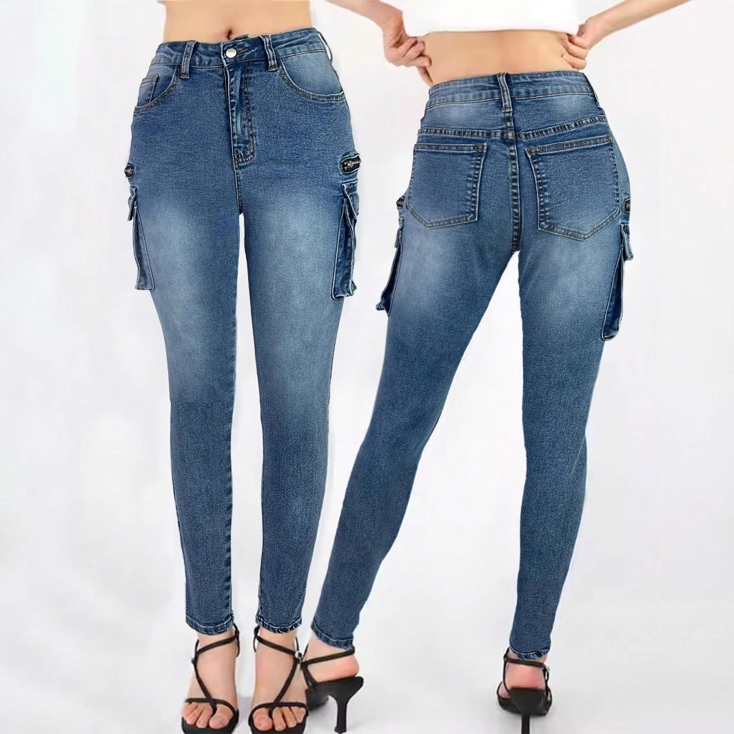 Ladies High-Waist Slim-Cargo-Jeans with flap pockets and zipper details Mune Fashion