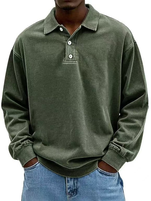 Men's casual polo shirt sweatshirt with collar, vintage wash and three-piece button placket Mune Fashion