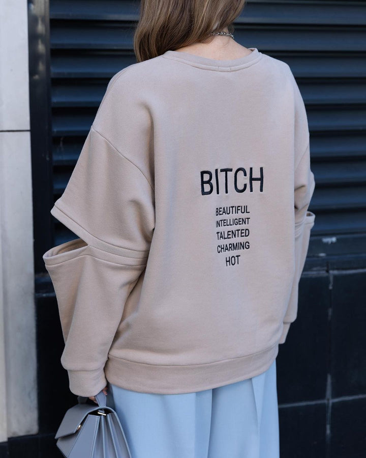 Women's Oversized Sweatshirt with Layer Sleeves and Side Slit Mune Fashion