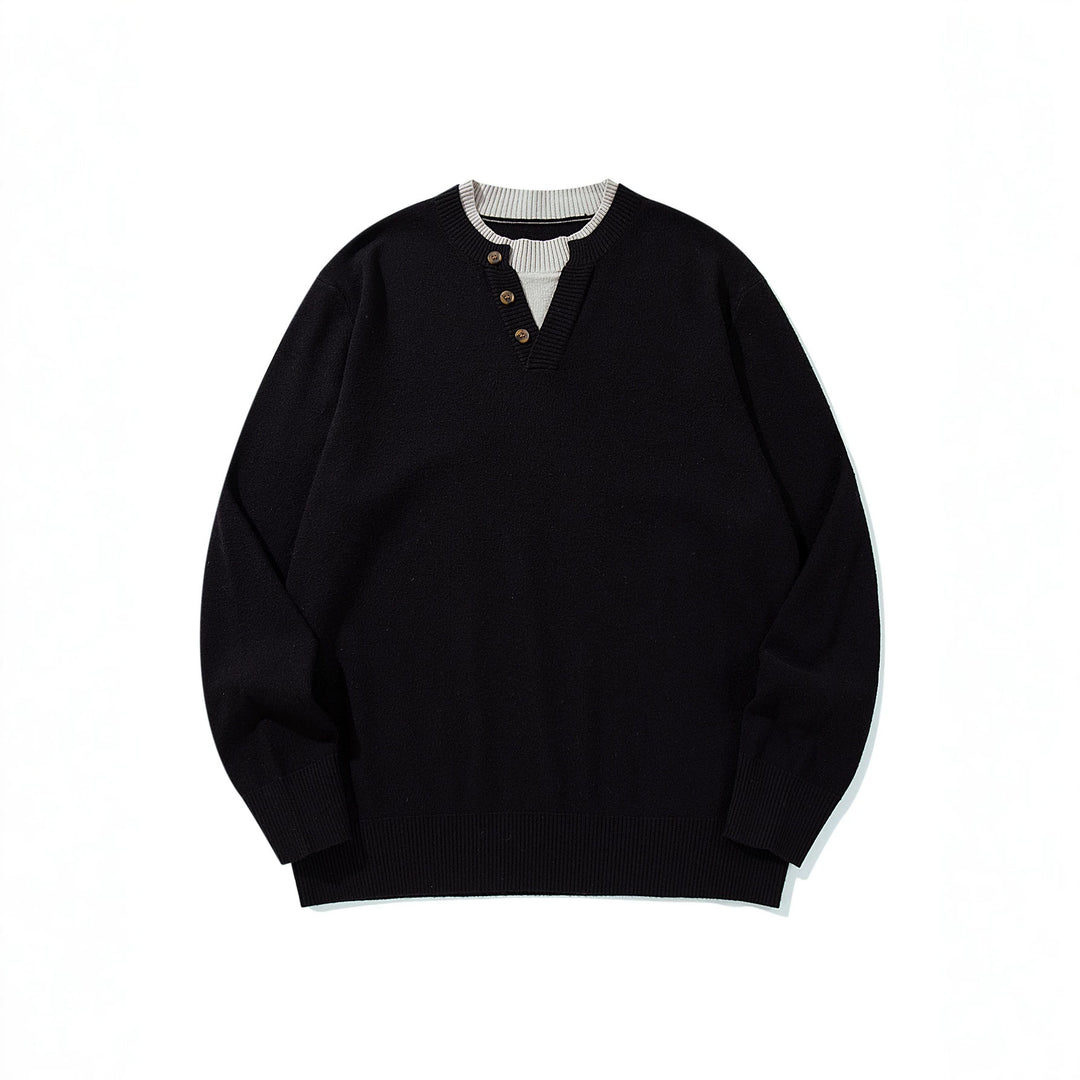 Unisex Ribbed Cotton Blend Sweater with Henley Button Placket and Relaxed Fit Mune Fashion