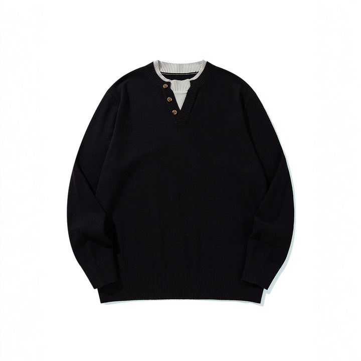 Unisex Ribbed Cotton Blend Sweater with Henley Button Placket and Relaxed Fit Mune Fashion