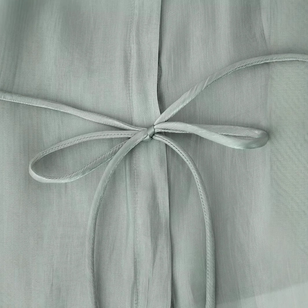 Women's silk-like tailored blouse with tie belt and concealed button placket Mune Fashion