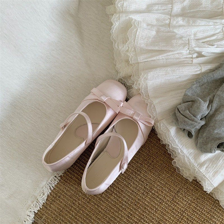 Women's Satin Mary-Jane Ballerinas with Ankle Strap, Bow Application and Comfort Insole Mune Fashion
