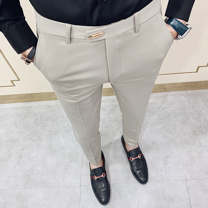 Men's slim suit trousers with crease and elastic waistband Mune Fashion