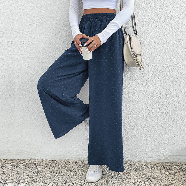 Women's Wide Lightweight Maxi Pants with Elastic Waistband, Structured Dot Texture and Side Pockets Mune Fashion