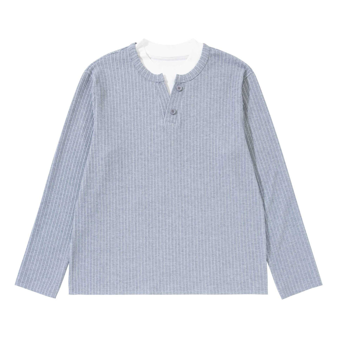 Unisex fine structured ribbed sweater with Henley neckline Mune Fashion