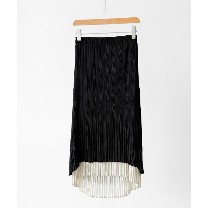 Ladies Elegant Pleated Skirt with Asymmetrical Hem Mune Fashion