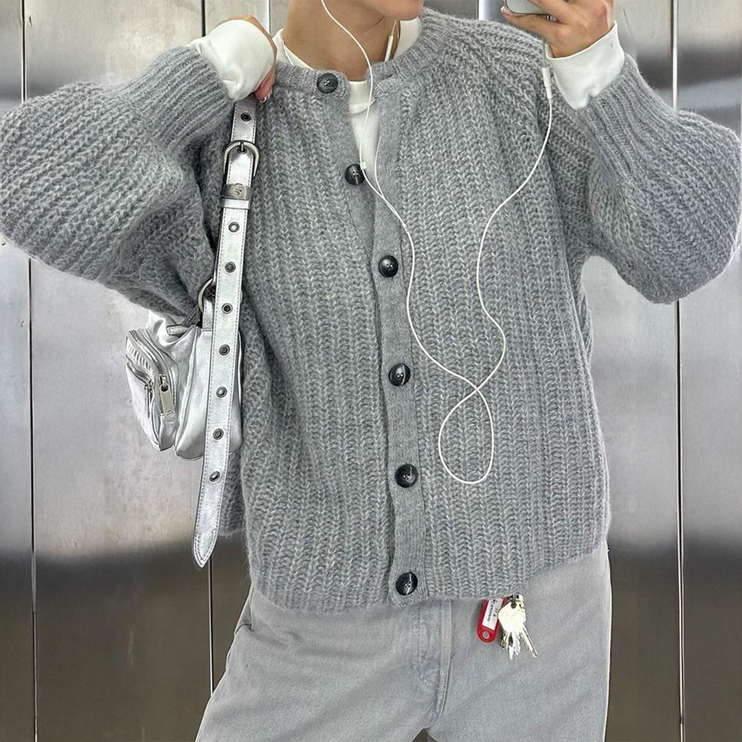Women's large knitted oversized cardigan with coconut button placket and dropped shoulders Mune Fashion