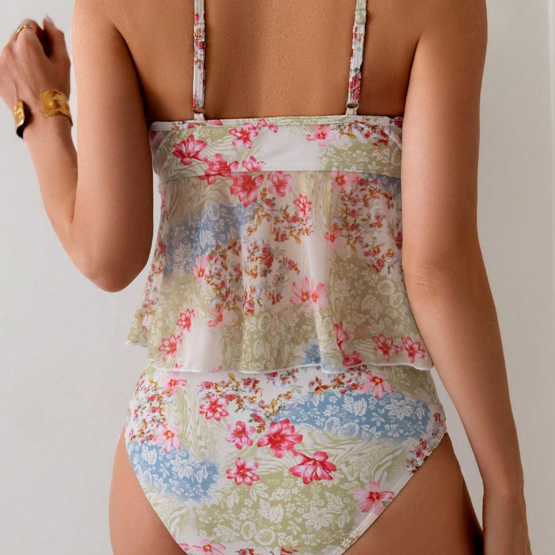 Women’s Tankini Set with Floral Top and High-Waisted Bottom Mune Fashion