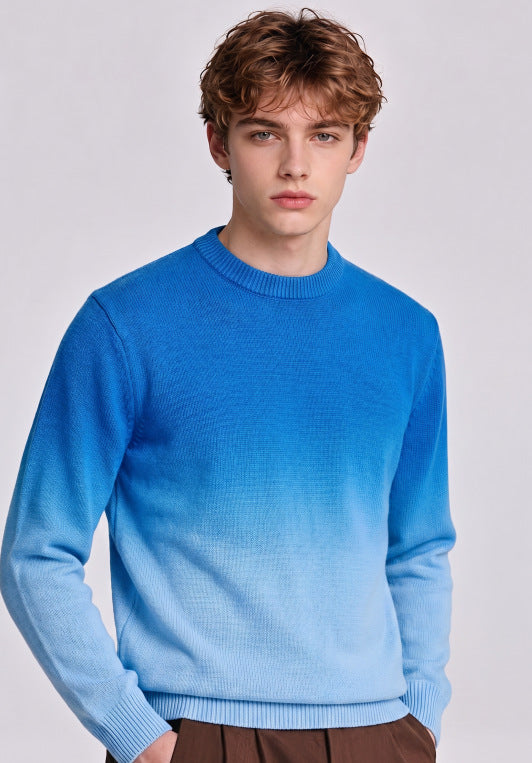 Men's fine knit sweater with dip-dye effect and round neckline Mune Fashion
