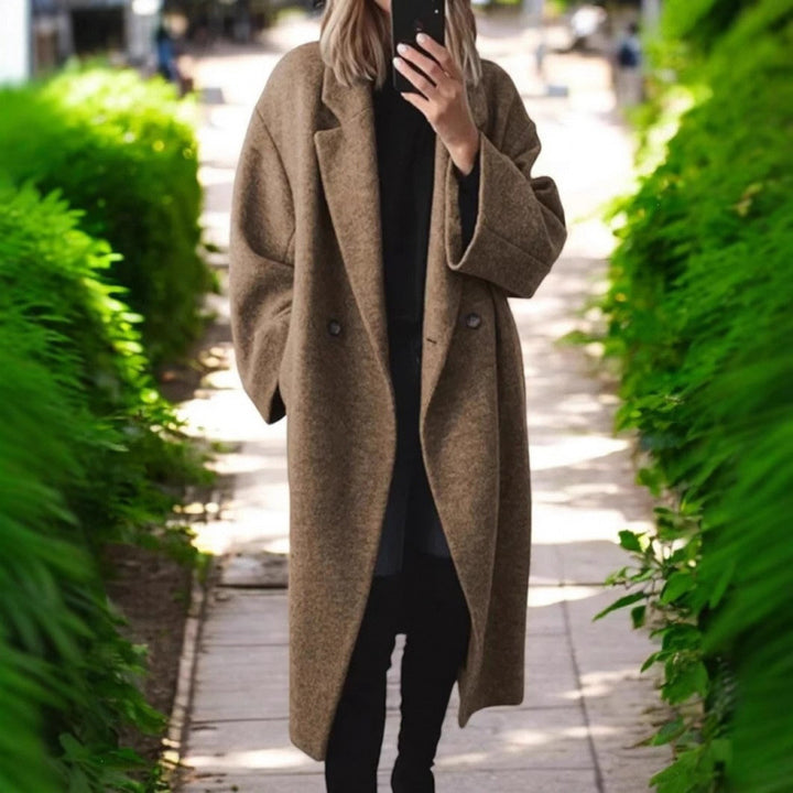 Women's Oversized Wool Blend Coat with Double-Breasted Button Placket, Wide Lapel Collar and Patch Pockets Mune Fashion