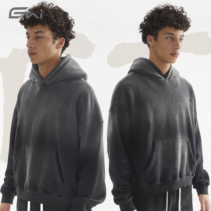 Men's Loose Distressed Sweatset with Cropped Hoodie and Baggy Jogging Pants Mune Fashion