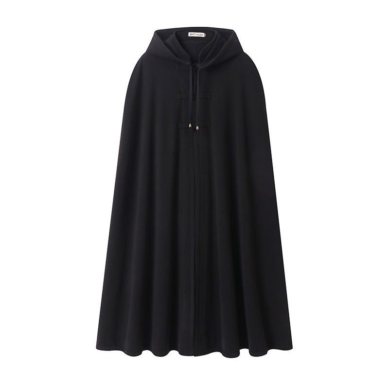 Women’s hooded cape made of wool blend with toggle closures and flowing A-line Mune Fashion