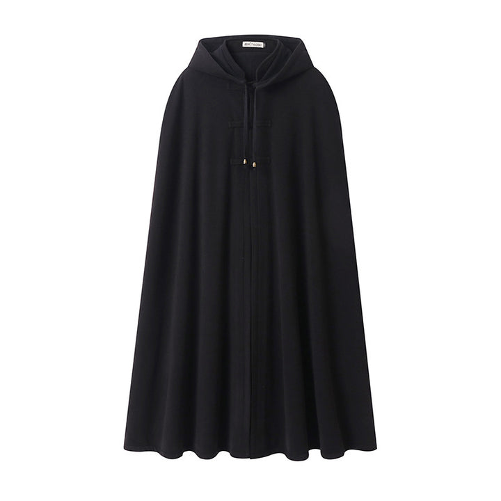 Women’s hooded cape made of wool blend with toggle closures and flowing A-line Mune Fashion