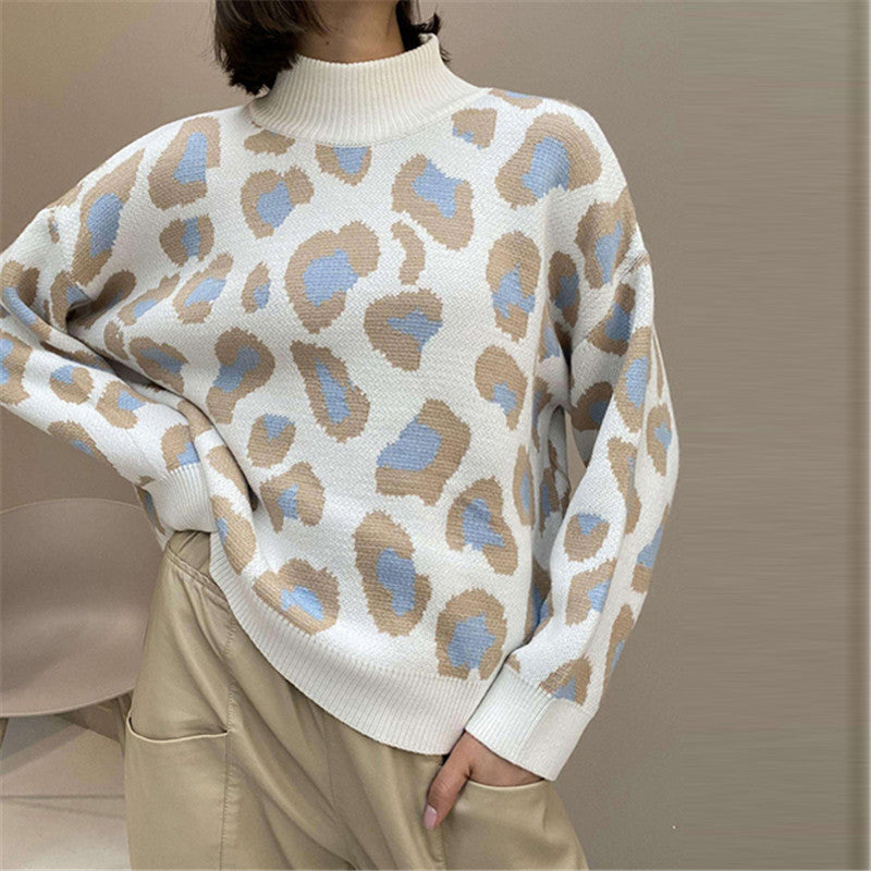 Women Oversize Turtleneck Jumper with Leo Jacquard and Ribbed Cuffs Mune Fashion