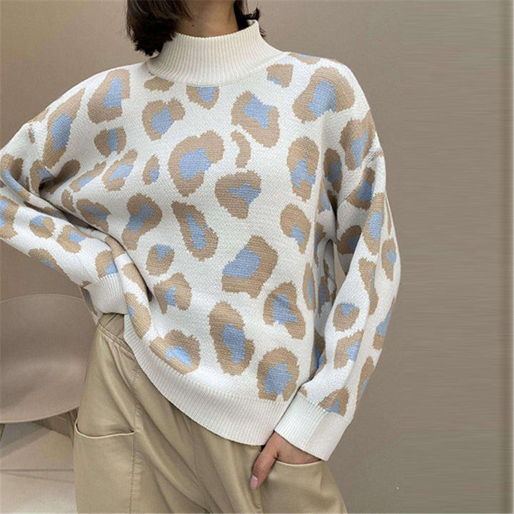 Women Oversize Turtleneck Jumper with Leo Jacquard and Ribbed Cuffs Mune Fashion
