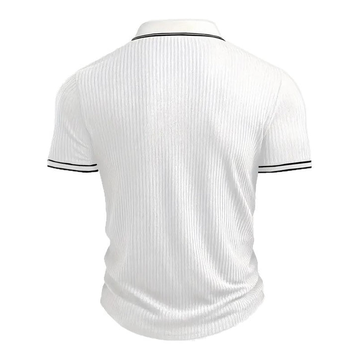 Men's fitted short-sleeve polo with Kent collar, short button placket, and fine vertical rib structure Mune Fashion