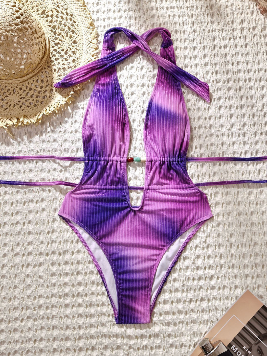 Women's One-Piece Swimsuit with Fashionable V-Neck and Side Ties Mune Fashion