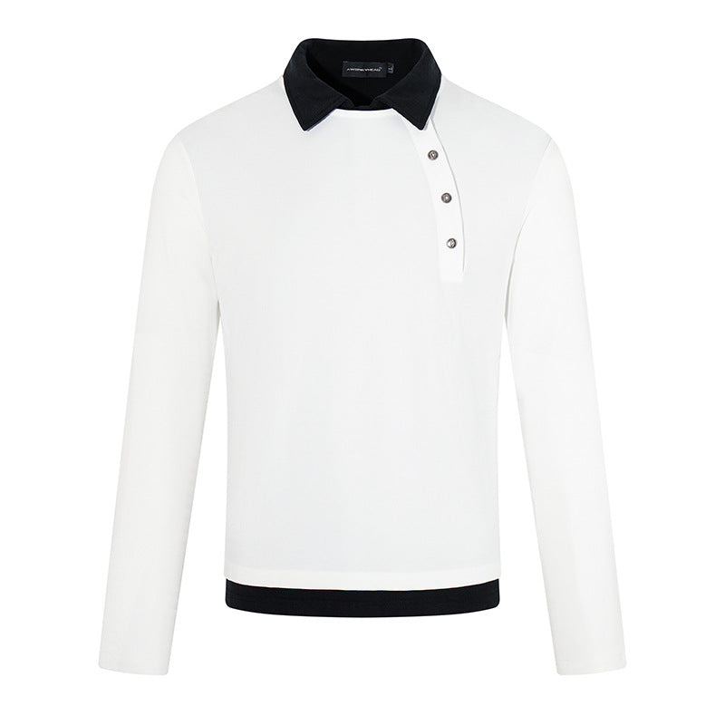 Men's long-sleeve polo shirt with asymmetrical button placket and contrasting collar Mune Fashion
