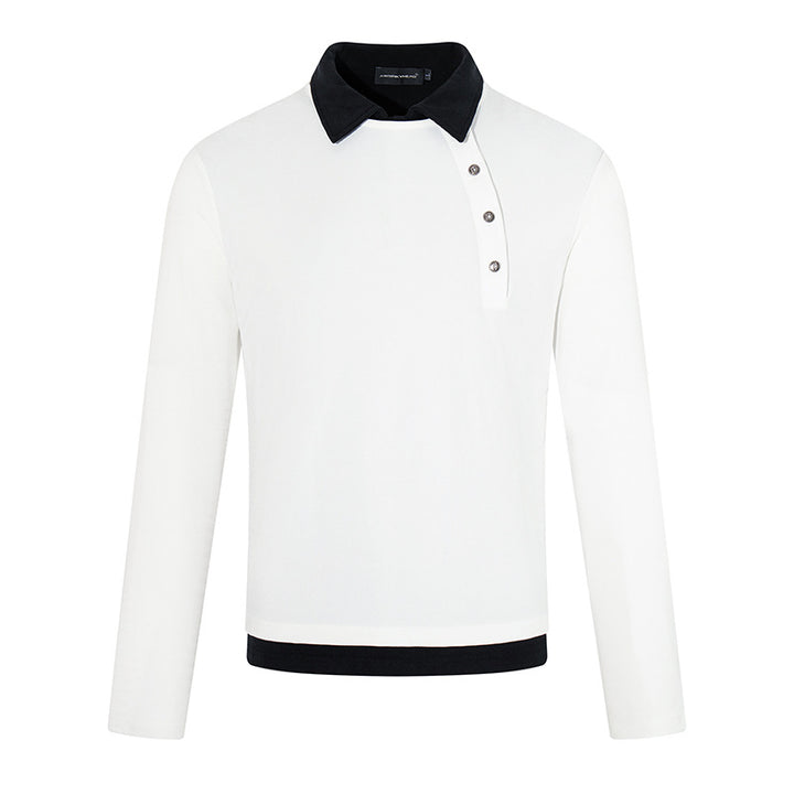Men's long-sleeve polo shirt with asymmetrical button placket and contrasting collar Mune Fashion
