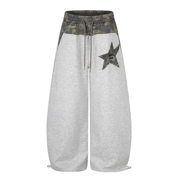 Women's Extra Wide Culotte Sweatpants with Camouflage Waistband and Star Patch Mune Fashion