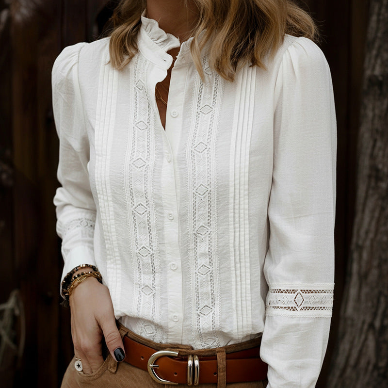 Women Elegant Blouse with Lace Details Mune Fashion