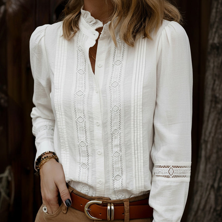 Women Elegant Blouse with Lace Details Mune Fashion