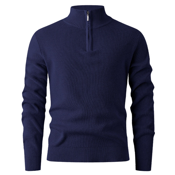 Men's nan Slim-Fit Half-Zip Knit Sweater made of Merino Cotton Blend with Reinforced Stand-up Collar Mune Fashion
